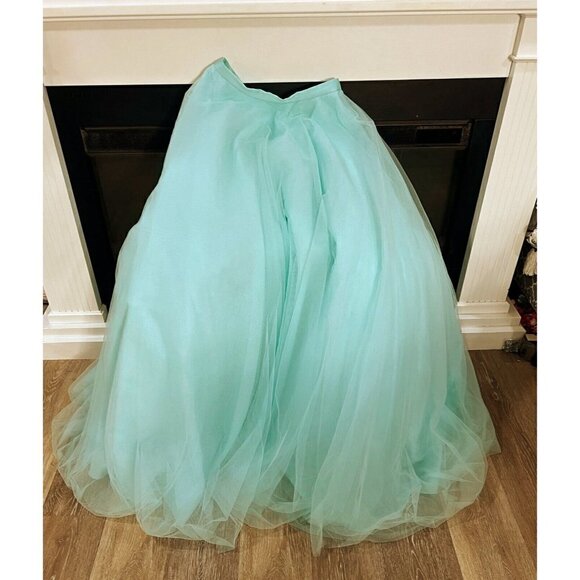 Alfred Angelo Sz 10 Aqua Blue Tulle Two Piece Formal Gown Skirt Corset Strapless - Picture 8 of 16